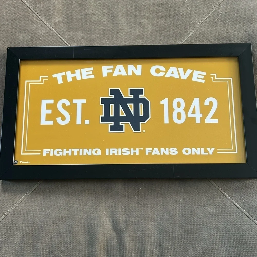 Notre Dame fighting Irish frame 10” x 20” Fan Cave College Fanatics gold black